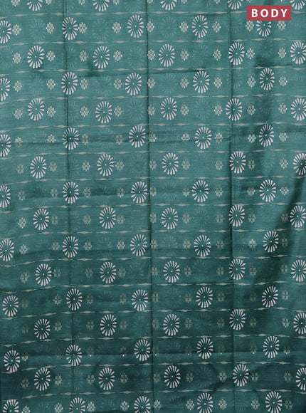 Semi bamboo saree green and elephant grey with allover thread weaves & butta prints in borderless style