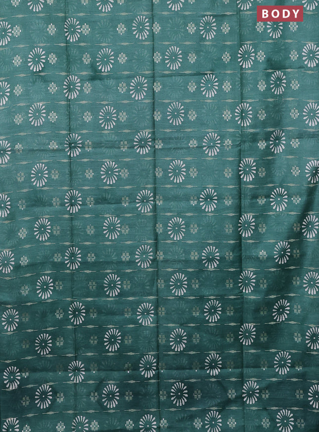 Semi bamboo saree green and elephant grey with allover thread weaves & butta prints in borderless style