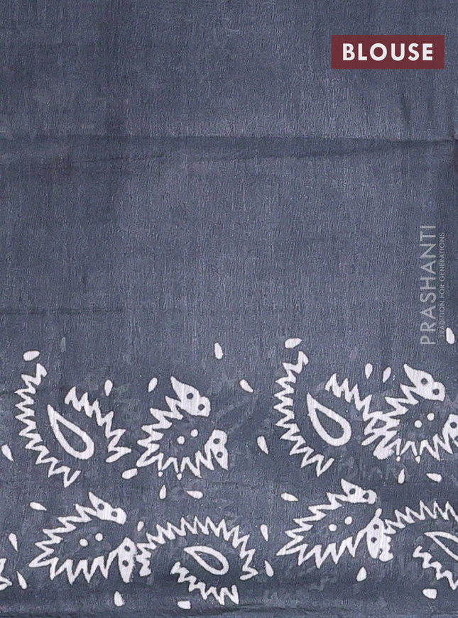 Semi bamboo saree green and elephant grey with allover thread weaves & butta prints in borderless style