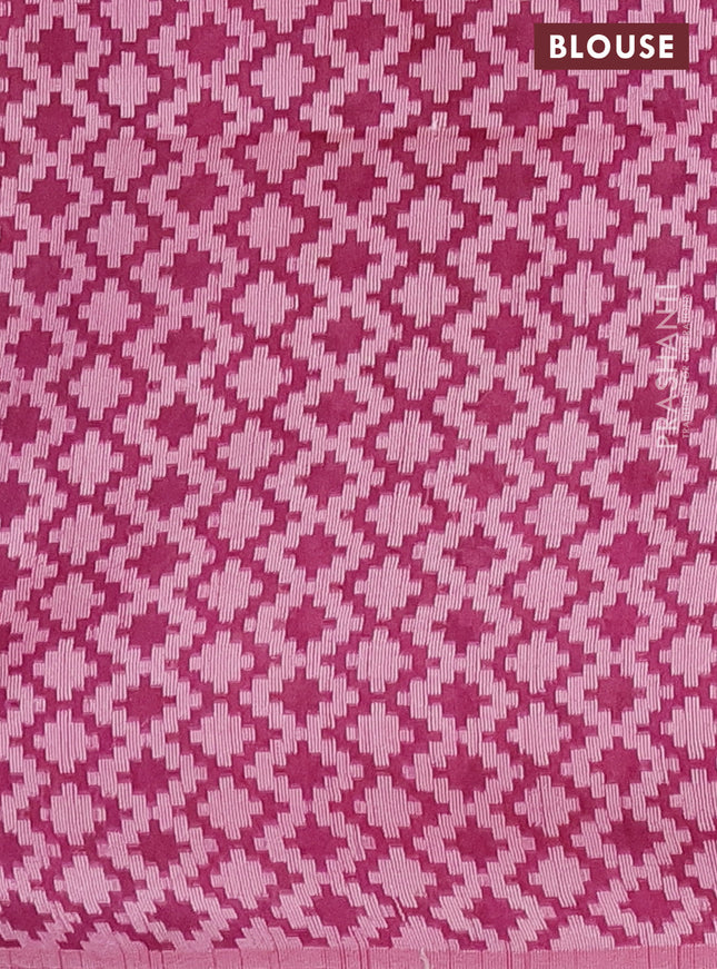 Semi bamboo saree lime green and dark magenta pink with allover thread weaves & butta prints and printed border