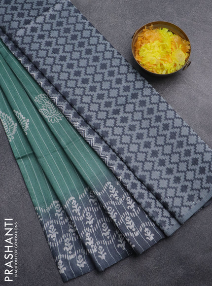 Semi bamboo saree pastel green and grey shade with allover thread weaves & butta prints in borderless style