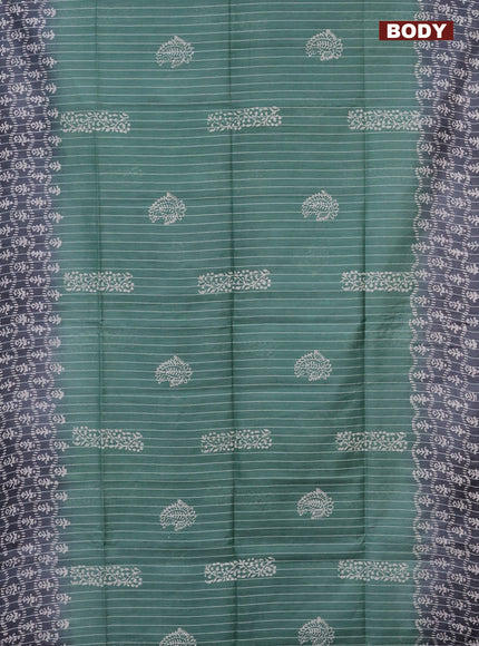 Semi bamboo saree pastel green and grey shade with allover thread weaves & butta prints in borderless style