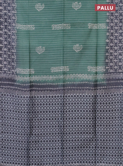 Semi bamboo saree pastel green and grey shade with allover thread weaves & butta prints in borderless style