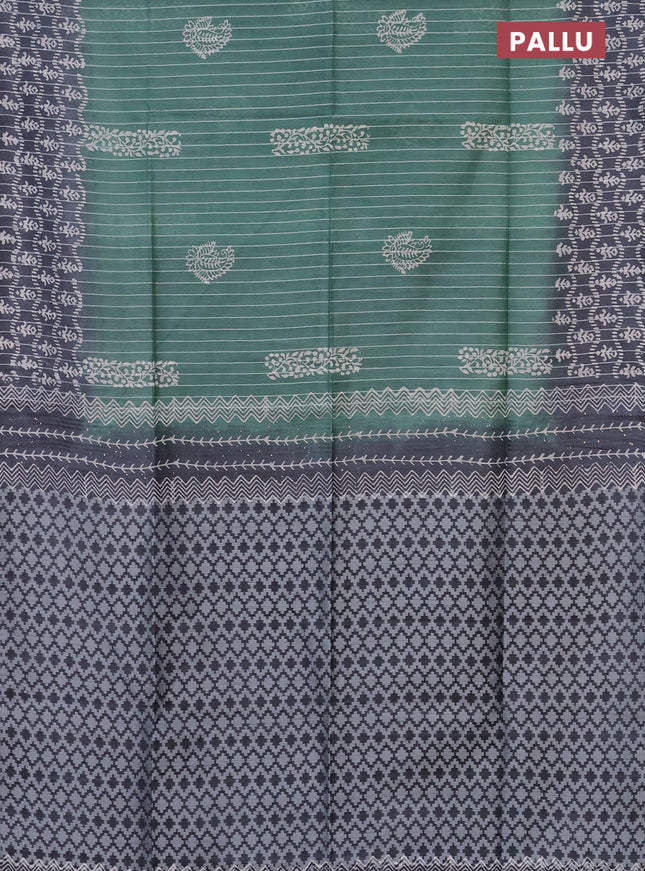 Semi bamboo saree pastel green and grey shade with allover thread weaves & butta prints in borderless style
