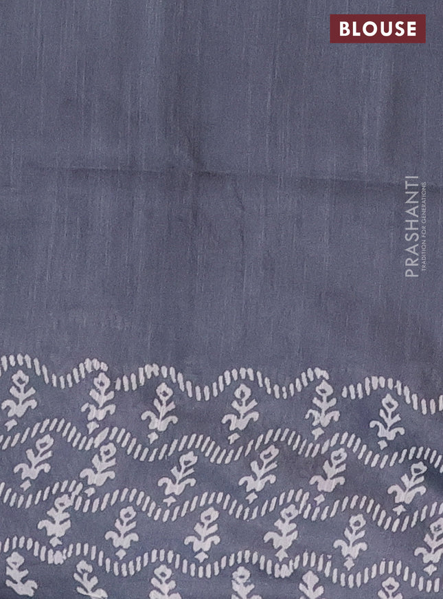 Semi bamboo saree pastel green and grey shade with allover thread weaves & butta prints in borderless style