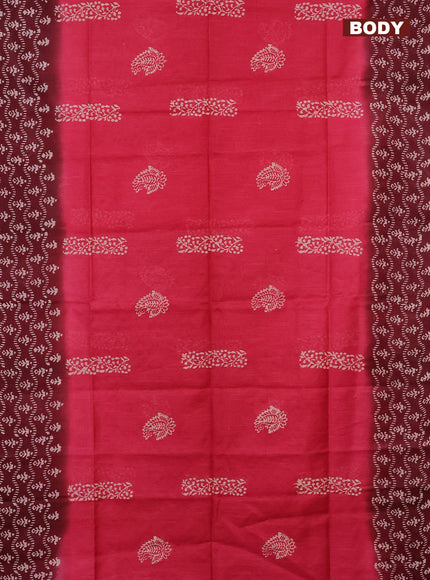 Semi bamboo saree pink shade and maroon with allover thread weaves & butta prints in borderless style