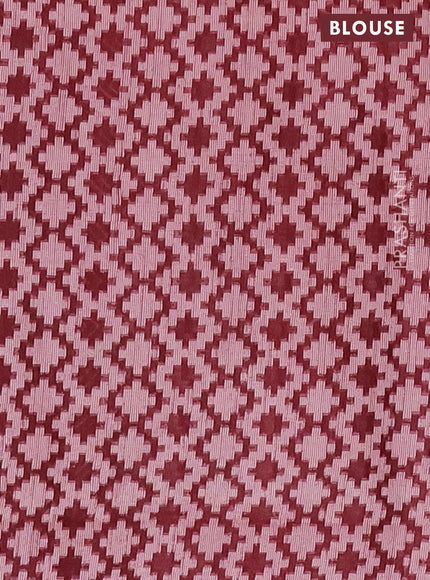 Semi bamboo saree pink shade and maroon with allover thread weaves & butta prints in borderless style