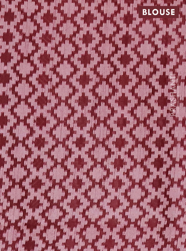Semi bamboo saree pink shade and maroon with allover thread weaves & butta prints in borderless style