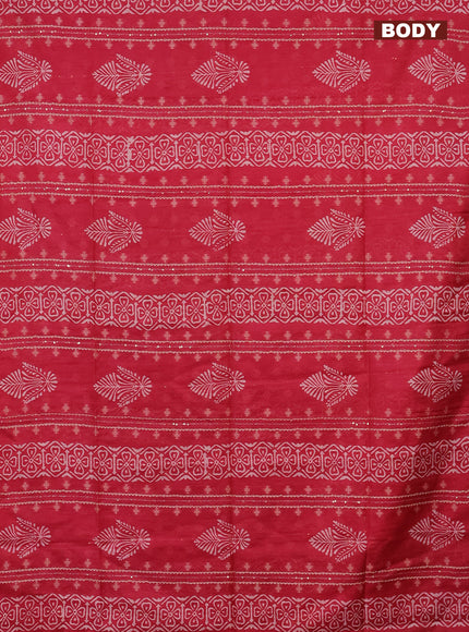 Semi bamboo saree pink and pastel maroon shade with sequin work & prints in borderless style