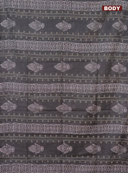 Semi bamboo saree grey shade and pink with sequin work & prints in borderless style