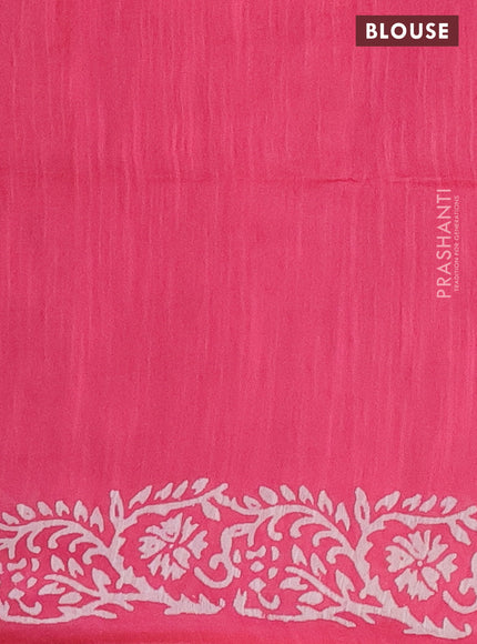 Semi bamboo saree grey shade and pink with sequin work & prints in borderless style