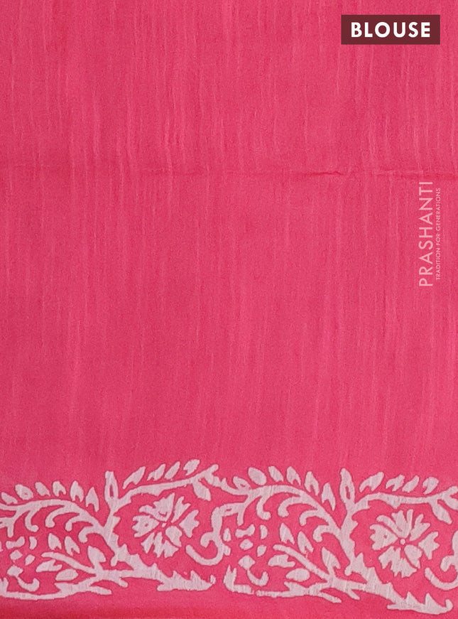 Semi bamboo saree grey shade and pink with sequin work & prints in borderless style