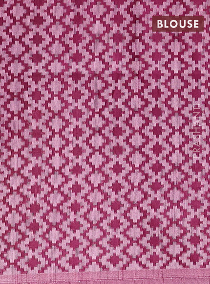 Semi bamboo saree light green and dark magenta pink with allover thread weaves & prints and printed border