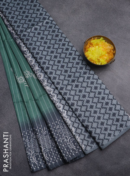 Semi bamboo saree pastel green and elephant grey with allover thread weaves & prints and printed border