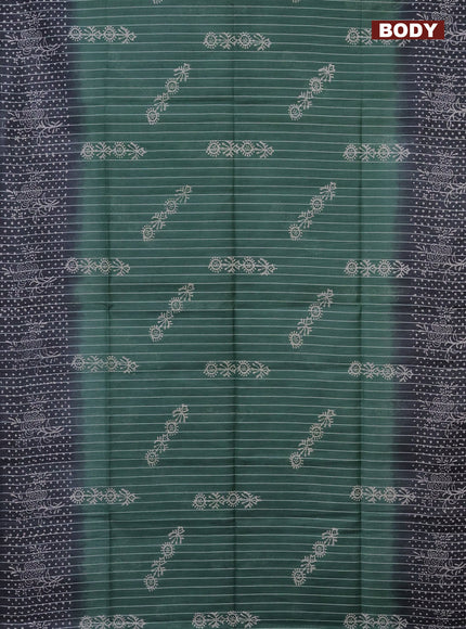 Semi bamboo saree pastel green and elephant grey with allover thread weaves & prints and printed border