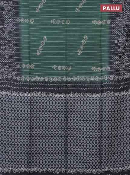 Semi bamboo saree pastel green and elephant grey with allover thread weaves & prints and printed border