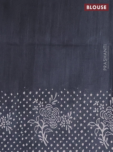 Semi bamboo saree pastel green and elephant grey with allover thread weaves & prints and printed border