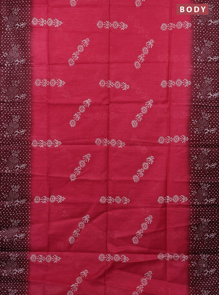 Semi bamboo saree pink and maroon with allover thread weaves & prints and printed border