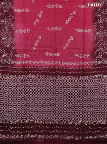 Semi bamboo saree pink and maroon with allover thread weaves & prints and printed border
