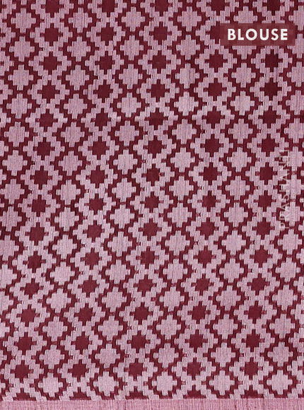 Semi bamboo saree pink and maroon with allover thread weaves & prints and printed border