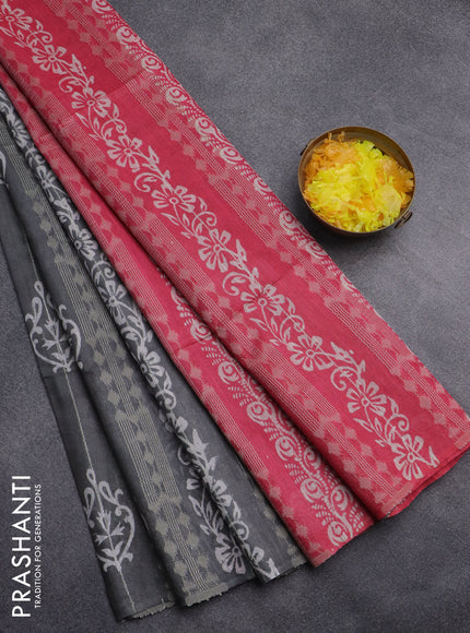 Semi bamboo saree grey and candy pink with allover thread weaves & prints in borderless style