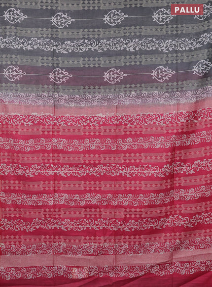 Semi bamboo saree grey and candy pink with allover thread weaves & prints in borderless style