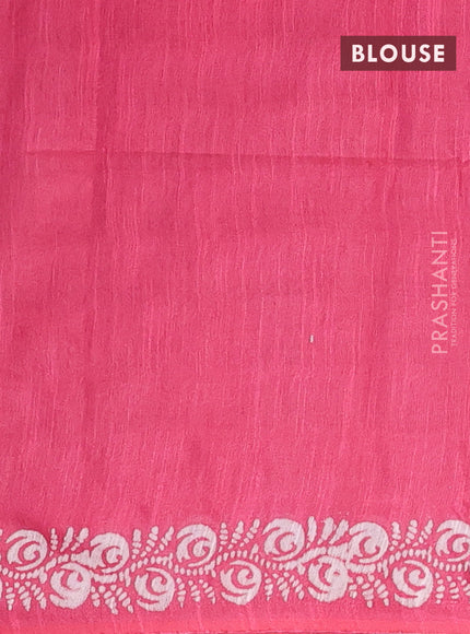 Semi bamboo saree grey and candy pink with allover thread weaves & prints in borderless style