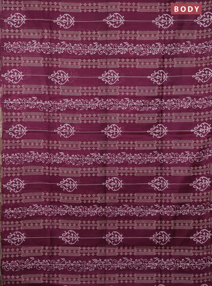 Semi bamboo saree wine shade and dark sandal with allover thread weaves & prints in borderless style