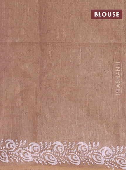 Semi bamboo saree wine shade and dark sandal with allover thread weaves & prints in borderless style