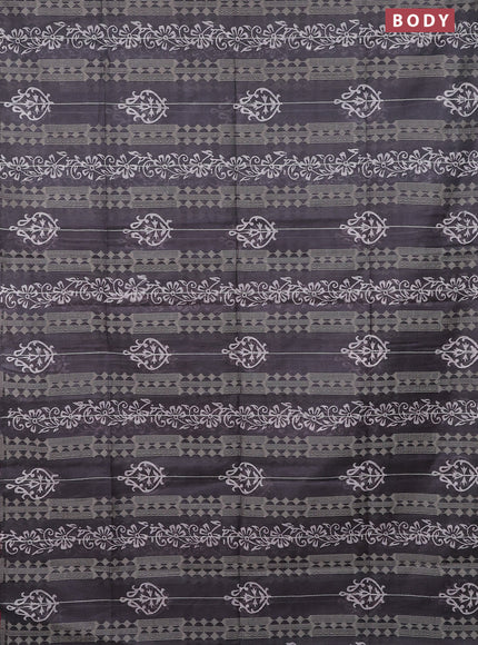 Semi bamboo saree grey and pink with allover thread weaves & prints in borderless style