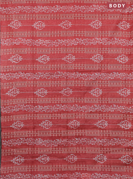 Semi bamboo saree peach orange and elephant grey with allover thread weaves & prints in borderless style