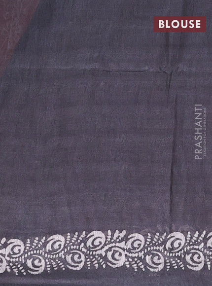 Semi bamboo saree peach orange and elephant grey with allover thread weaves & prints in borderless style