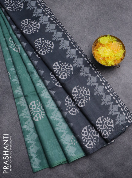 Semi bamboo saree pastel green shade and grey with allover thread weaves & butta prints in borderless style