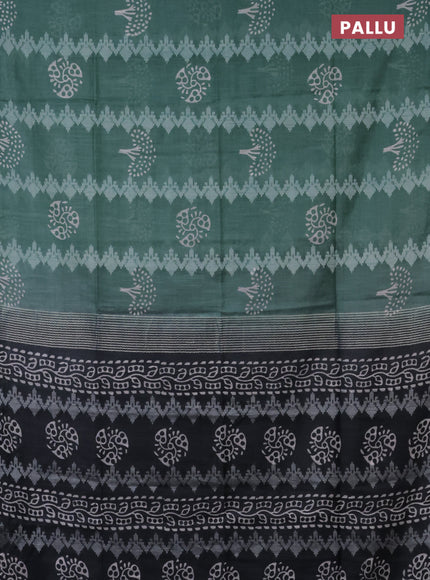 Semi bamboo saree pastel green shade and grey with allover thread weaves & butta prints in borderless style