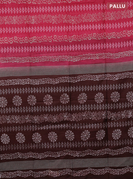 Semi bamboo saree pink and brown with allover thread weaves & prints in borderless style