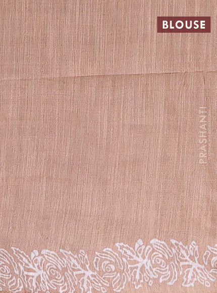 Semi bamboo saree mauve pink and sandal with allover thread weaves & prints in borderless style