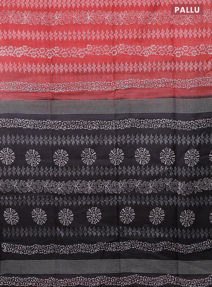 Semi bamboo saree dark peach and elephant grey with allover thread weaves & prints in borderless style