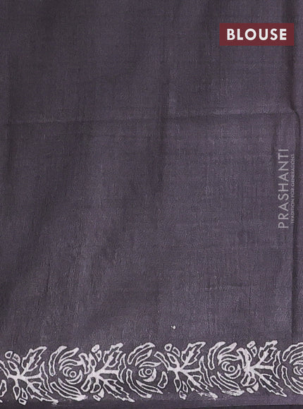 Semi bamboo saree dark peach and elephant grey with allover thread weaves & prints in borderless style