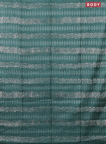 Semi bamboo saree pastel green shade and dark grey with allover thread weaves & prints in borderless style