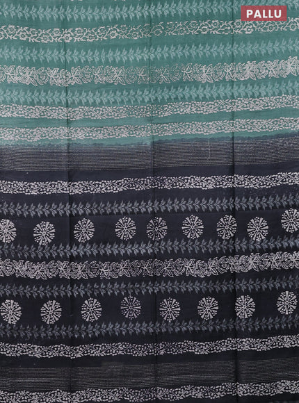 Semi bamboo saree pastel green shade and dark grey with allover thread weaves & prints in borderless style