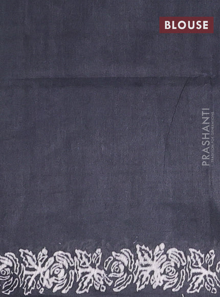 Semi bamboo saree pastel green shade and dark grey with allover thread weaves & prints in borderless style