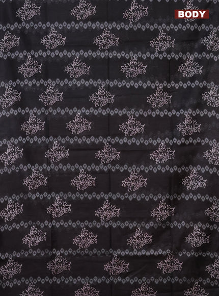 Semi bamboo saree elephant grey and pink with allover thread weaves & floral prints in borderless style