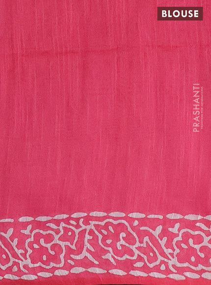 Semi bamboo saree elephant grey and pink with allover thread weaves & floral prints in borderless style