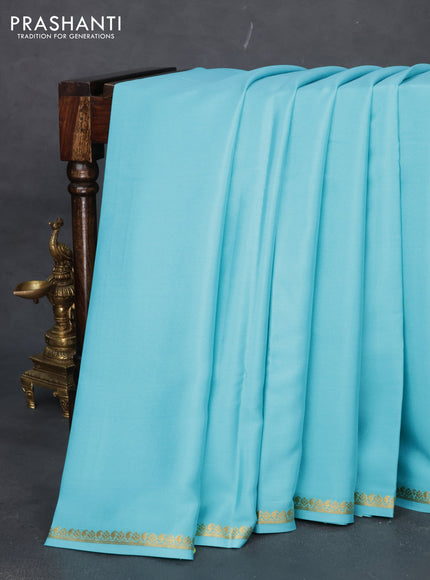 Pure mysore silk saree light blue with plain body and small zari woven border