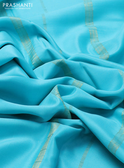 Pure mysore silk saree light blue with plain body and small zari woven border