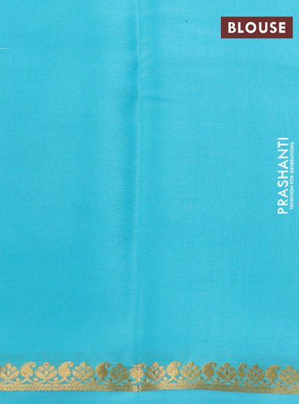 Pure mysore silk saree light blue with plain body and small zari woven border