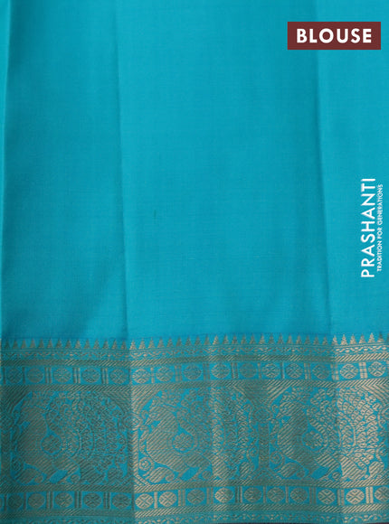 Pure kanchipuram silk saree teal blue and maroon with allover zari woven buttas and zari woven border