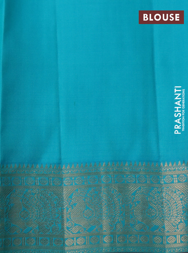 Pure kanchipuram silk saree teal blue and maroon with allover zari woven buttas and zari woven border