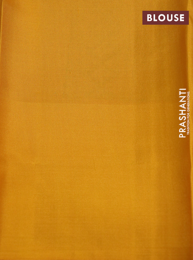 Pure kanchipuram silk saree cs blue and yellow with zari woven buttas and simple border