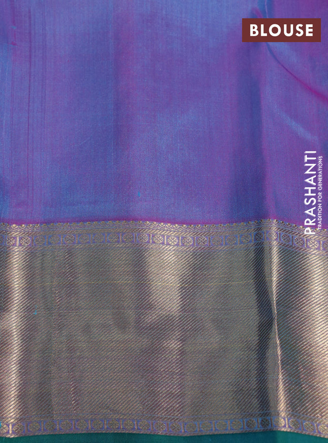 Pure kanchipuram silk saree light blue and dual shade of bluish pink with plain body and rich zari woven border